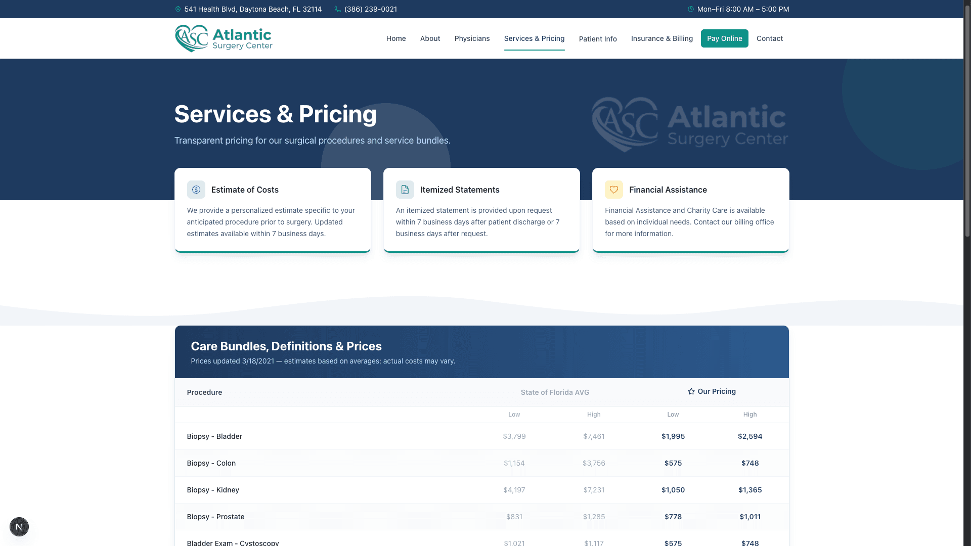 Services & Pricing screenshot