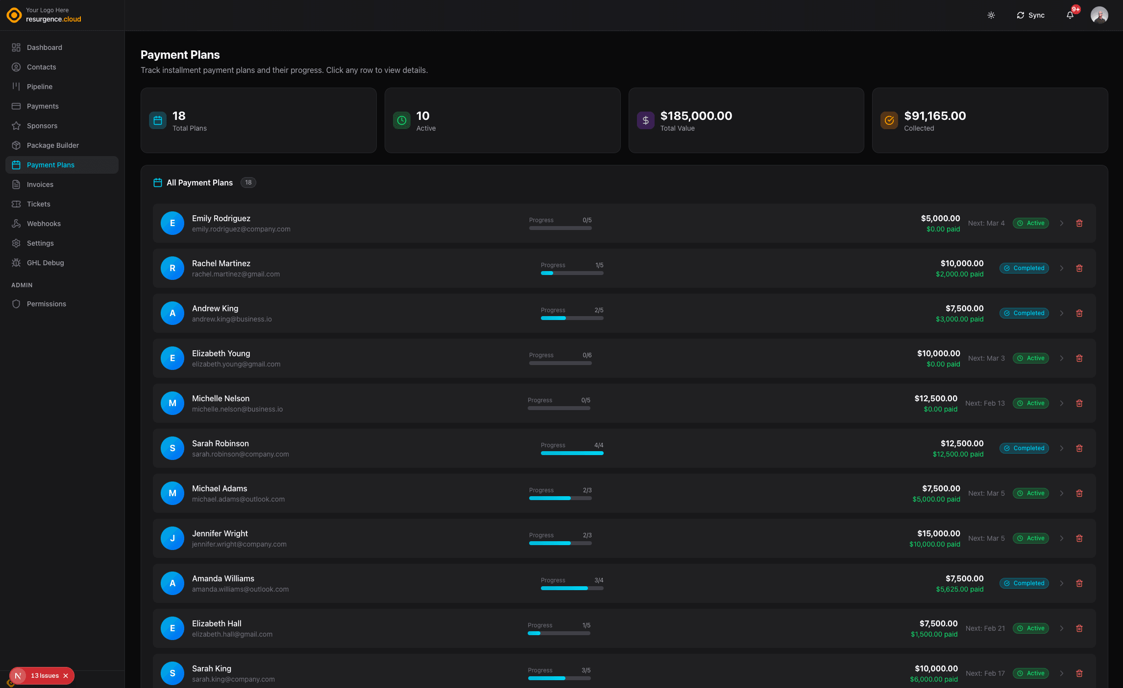 Payment Plans screenshot